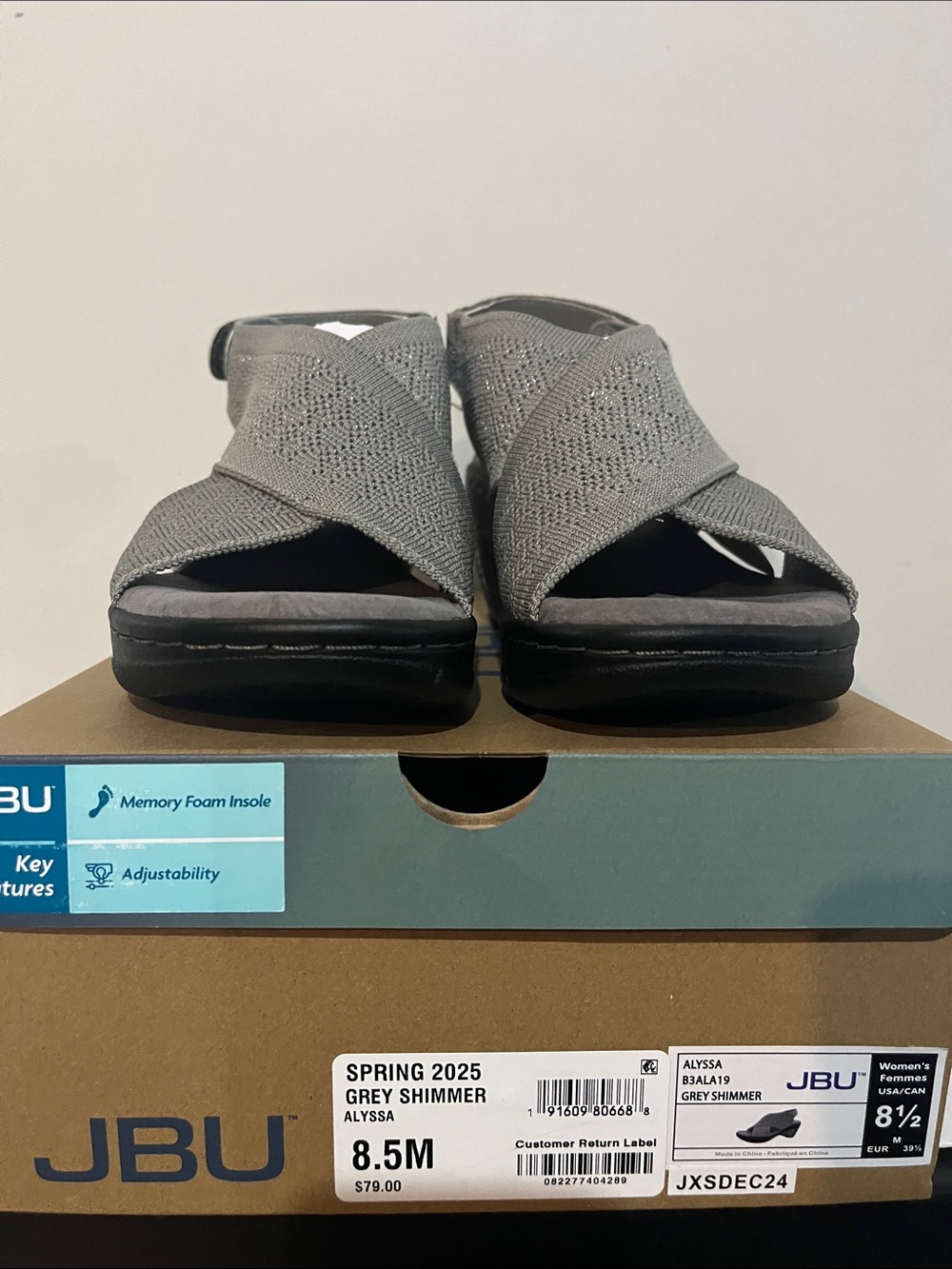 JBU Alyssa Grey Shimmer Knit Crossover Slip-Ons